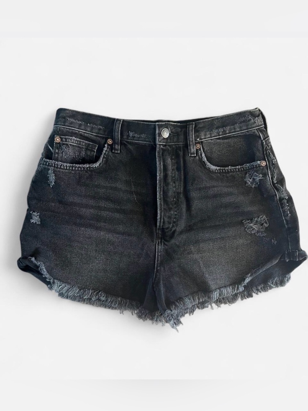 We The Free Black Distressed Denim Cutoff Shorts